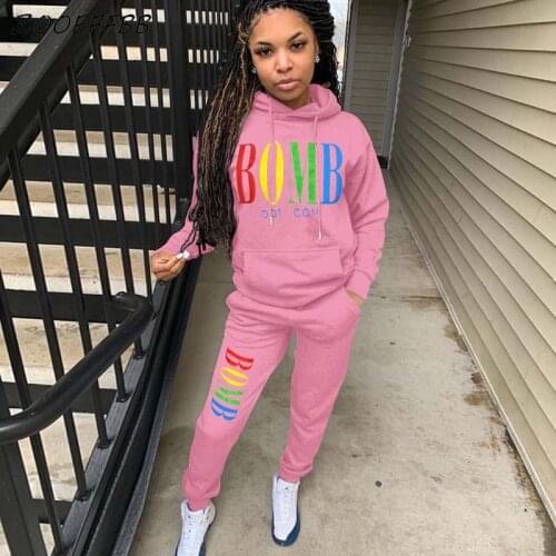 TNNAOFF Letter Print Two Piece Tracksuits Women Set Long Sleeve Hoodies Fashion Sweatpants Lounge Wear Overalls Matching Sets