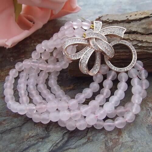 Beautiful butterfly micro inlay zircon clasp 5 strands natural pink red stone round bracelet 20cm