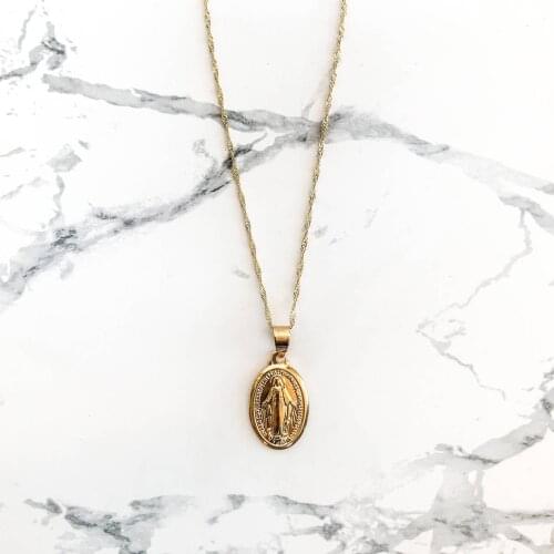Virgin Mary Pendant Roman Golden Necklace Prayer Exorcism Religious Jewelry Accessories Friendship Gift