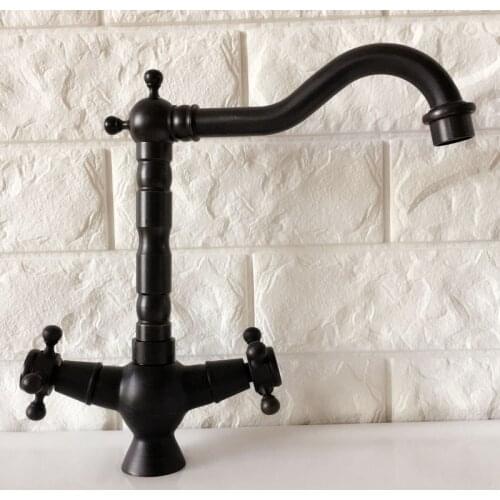 Black Oil Rubbed Brass Dual Cross Handles One Hole Bathroom Kitchen Basin Sink Faucet Mixer Tap Swivel Spout Deck Mounted mnf363