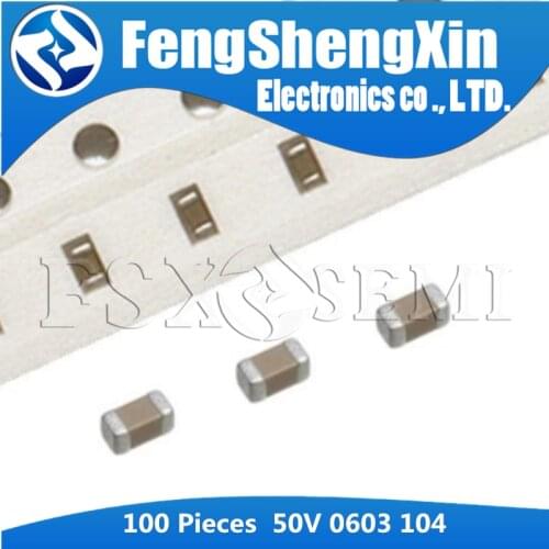 100pcs 0603 100NF X7R 10% 50V 0603 104 SMD Thick Film Chip Multilayer Ceramic Capacitor