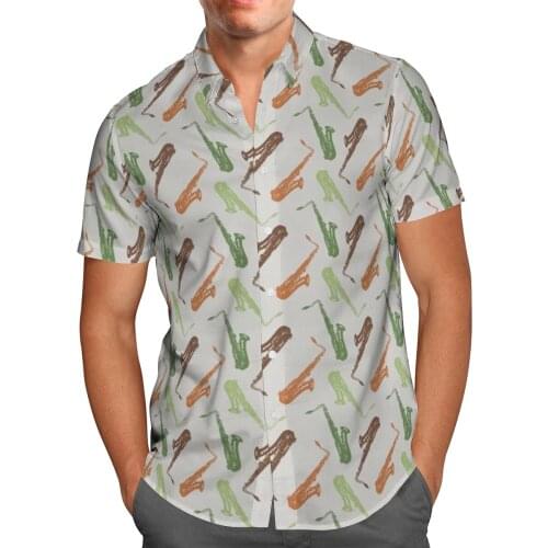 Jazz Music 3D Beach Hawaiian 2021 Summer Mens Shirt Short Sleeve Shirt Streetwear Oversized 5XL Camisa Social Chemise Homme-813