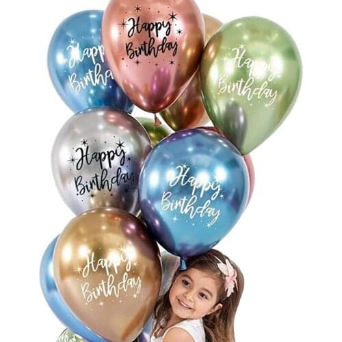 Pack of 10 12 Inch Happy Birthday Latex Balloons Chrome Plated Printed Pattern Balloon Helium Metal Ball Birthday Decoration