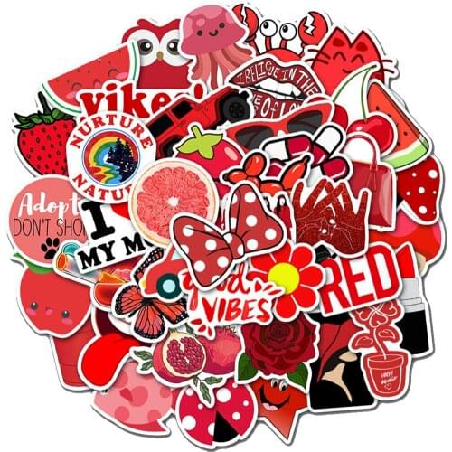 50PCS Red Vsco Girl Anime Cartoon Stickers Laptop Guitar Luggage Fridge Phone Waterproof Graffiti Sticker Decal Kid Classic Toys