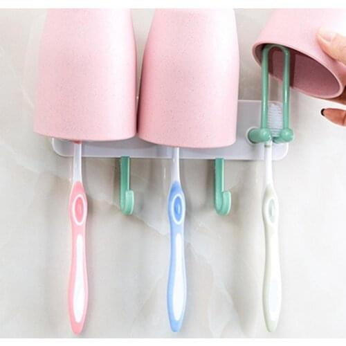 Wall Mount Gargle Cup Toothbrush Holder Towel Hanger Bathroom Storage Rack