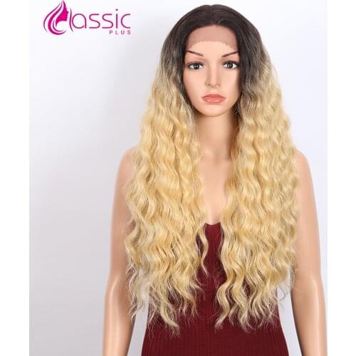 Classic Plus Synthetic Lace Front Wig for Black Women 28 Inch Long Wavy Wig Natural Ombre Black Blond Wig Heat Resistant