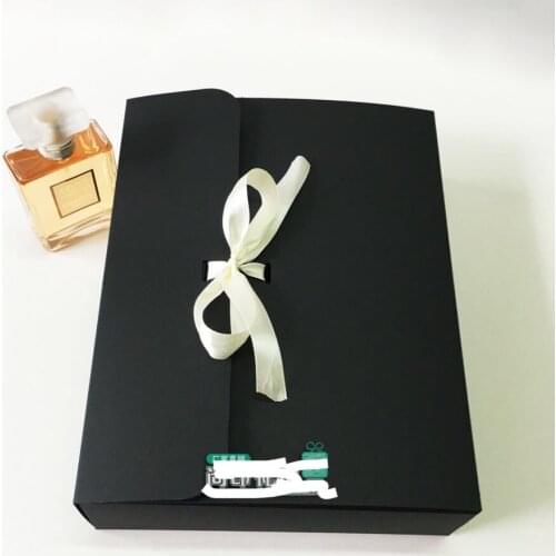 24x18x2cm Large Kraft Gift paper Box Cosmetic Bottle Scarf clothing Packaging Black Paper gift cardboard Box with ribbon