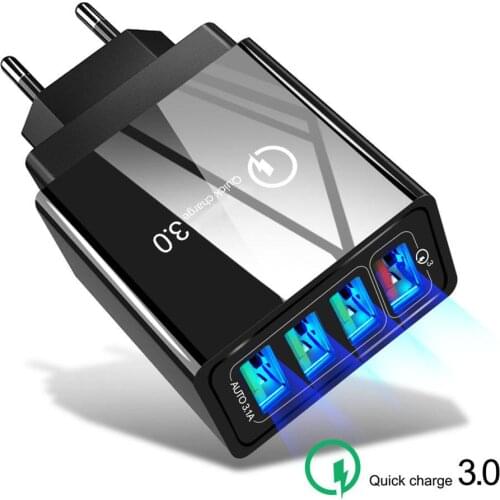 Portable QC 3.0 4 USB Ports Fast Charge Phone Charger Adapter for Samsung Huawei for home office travel other indoor use