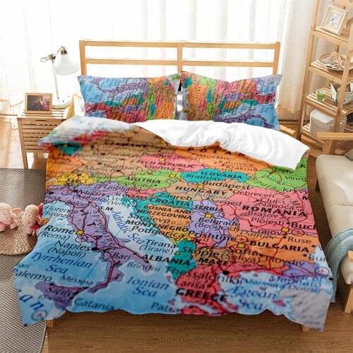 Bedclothes World Map Bedding Duvet Cover Set 2/3pcs for Kids Vivid Printed Childrens Quilted Cover with Pillowcases Twin