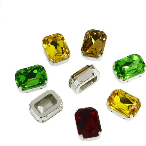 Rectangle 13*18mm 24pcs Sew On Rhinestones Strass With silver Claw Sewing Rhinestone crystal glass for clothes needlework shoes