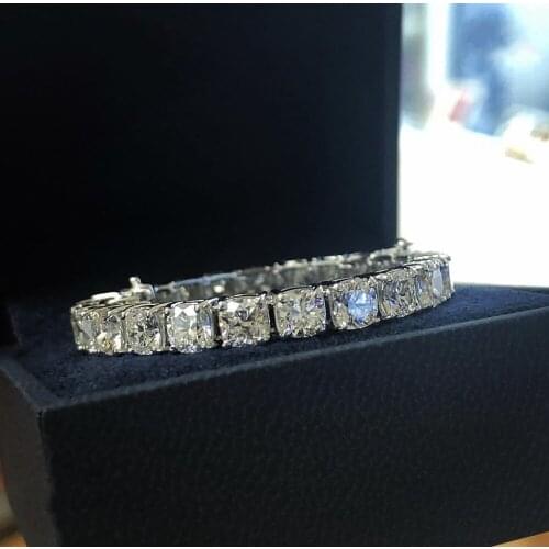 Luxury Engagement Wedding natural gemstone Bracelet Jewelry 14K white gold filled 4-8 MM Round Diamond Bracelets For Women Men