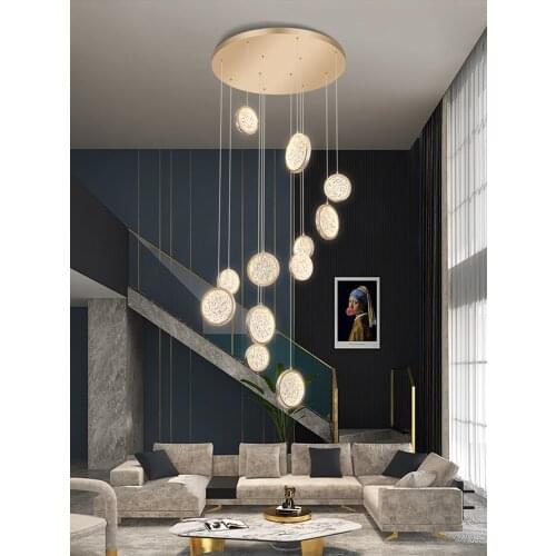 Modern Golden Round Acrylic LED Staircase Chandelier Creative Design Duplex Building Loft Villa Spiral Staircase Long Chandelier