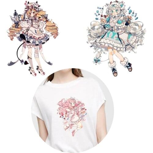 DIY Iron On Transfer Kawaii Anime Girl Patches For Clothes Stripe Iron Heat Transfer Vinyl Patch Sticker Thermal Applique Badge