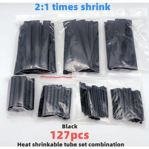 127pcs black heat shrinkable tube cable insulation sleeve waterproof electronic DIY kit lated polyolefin sheathed shrink tubing