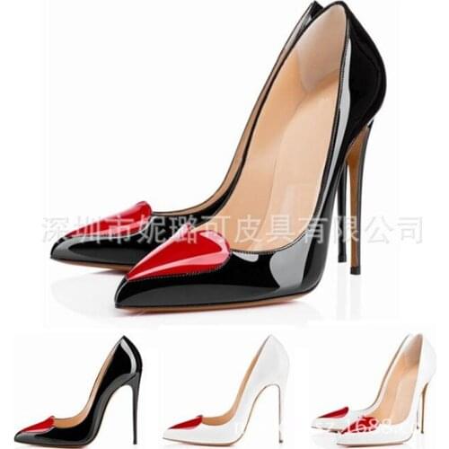 Women Pumps Wedding Party Brand Thin High heels Classic Black Red Patent Leather Pointed Toe 11CM Slip On 2020 size 35-42 shoes
