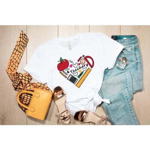 Inspirational Teach Love Inspire Back To School Shirt, First Grade Teacher Teacher Appreciation 100% Cotton O Neck Short Sleeve