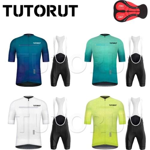 TUTORUT Men Cycling Sets Short Sleeve MTB Bicycle Clothig Bib Shorts Quick Dry Cycling Jersey Bike Ropa Ciclismo With GEL Pad