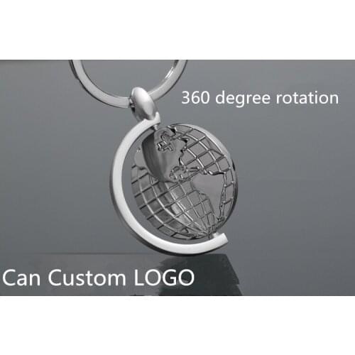 Rotate globe Model Keychains Keyrings Metal Zinc Alloy Accessory Key Charms Pendant Car Auto Key Chains Gift Custom LOGO 3pcs/l