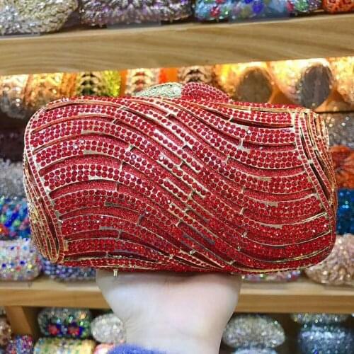 XIYUAN silver/gold/red Women Crystal Clutch Evening Bags Wedding Party Banquet Shoulder Handbags Purse Hardcase Metal Clutches
