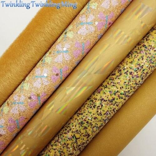 YELLOW Glitter Fabric, Iridescent Faux Fabric, Immitation Horse Fur Fabric Sheets For Bow A4 21x29CM Twinkling Ming XM972