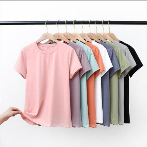 Korean ice porcelain cotton short sleeve T-shirt for women 2021 new spring and summer slim bottomed shirt for women