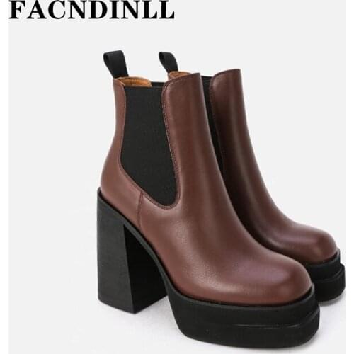 European New Fashion Round Toe Zipper Womens Ankle Boots Shoes Super High Heels Genuine Leather Short Boots Autumn Winter 34-40