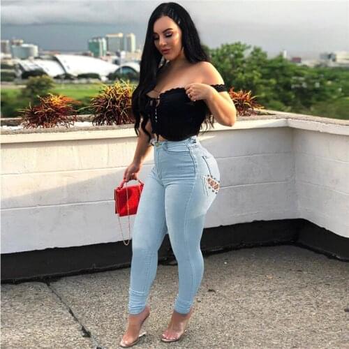 Women Plus Size Jeans For Women Fashion Slim Stretch Denim Pencil Pants Casual Skinny Drawstring Hole Jeans Spring And Summer