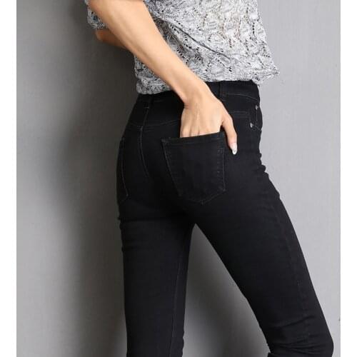 2021 for Women mom Jeans blue gray black Woman High Elastic plus size 40 Stretch Jeans female washed denim skinny pencil pants