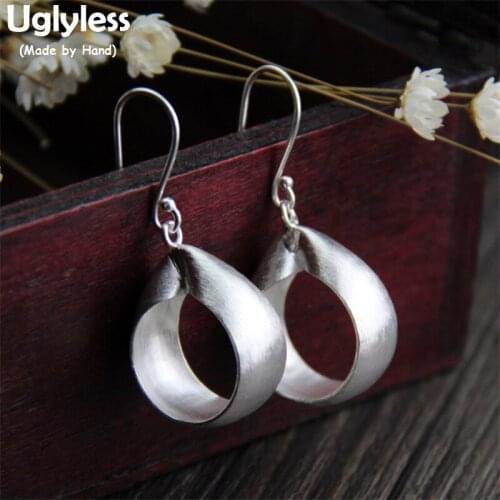 Uglyless Real 925 Sterling Silver Special Hollow Oval Dangle Earrings for Women Vintage Water Drop Brincos Handmade Fine Jewelry