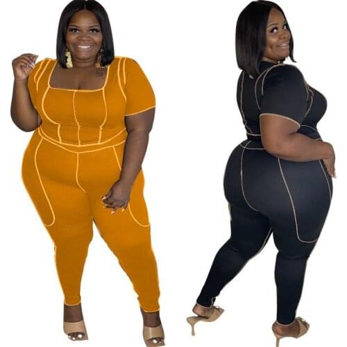 XL-5XL women summmer clothing Plus size jumpsuit casual sport solid color short sleeve top long rompers Wholesale Dropshipping