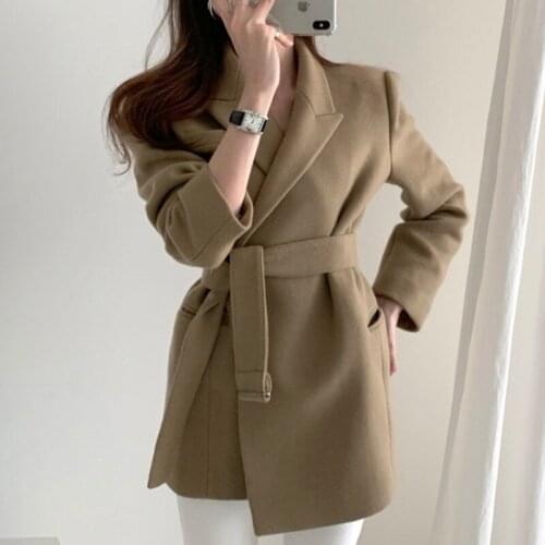 Fashion Women Wool Blazer Jacket Autumn Winter Korean Elegant Turn-down Collar Blazers Coat Woman Streetwear Black Outerwear