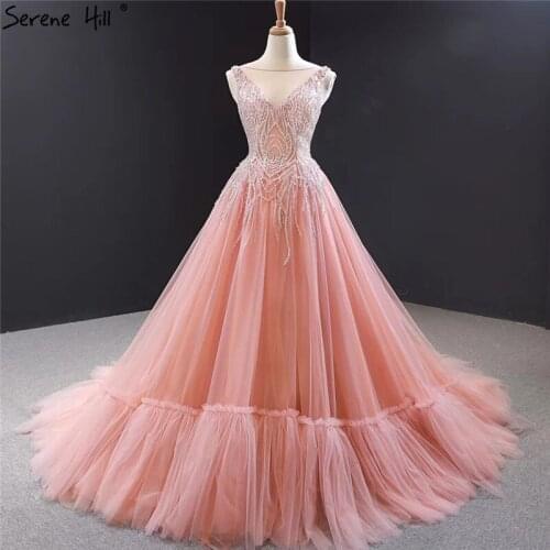 Pink Sleeveless Sexy Crystal Prom Dresses 2020 Real Photo A-Line High Quality Prom Gowns Serene Hill HM66961