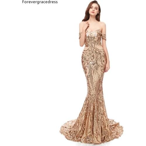 Forevergracedress Gold Prom Dresses 2019 Off Shoulder Backless Holidays Graduation Wear Party Gowns Plus Size Custom Made