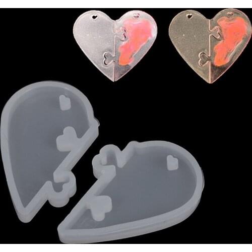1Set DIY Heart Shape Epoxy Silicone Pendant Mold Puzzle Charm Mould Handmade Make Tool Jewelry Resin Molds Jewelry