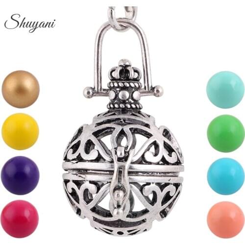 10pcs/lot Pregnant Baby 16mm Chime Music Balls Hollow Cage Locket Necklace Pendants Jewelry Mexican Music Caller Bola Necklace