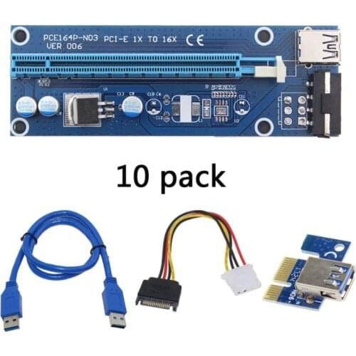 10pack VER 006 Pci-e Extender Pci Express Riser Card 1x To 16x 60cm Usb 3.0 Cable Sata To 4pin Molex Power For Btc Miner Machine