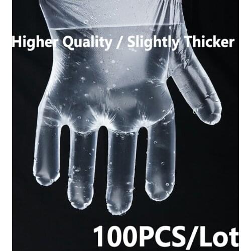 100pcs/Lot Transparent Disposable Gloves One-off Plastic Gloves Restaurant BBQ Eco-friendly PE Gloves Kitchen Garden Food Gloves