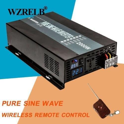 2000W Pure Sine Wave Solar Inverter 24V to 220V Power Supply Bank Inverter Converter 12V/36V/48V DC to 120V/230V/240V AC Remote