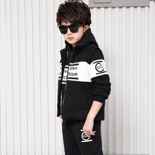 3pcs/set Sports Suit For Boys Childrens Suit Cotton Hooded Vest + T-shirts + Pants Boys Kids Sportswear Tracksuit Warm Clothing