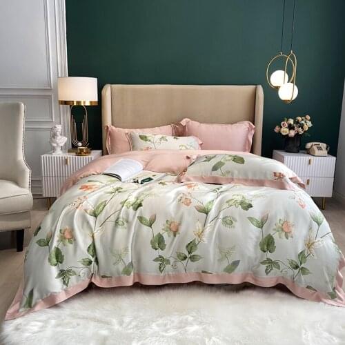 Luxury Bedding Set Soft Plant Fiber Bed Linens Flat Sheet Set Printed Bedclothes Queen/King Size Bed Cover 4pcs