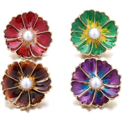 5pcs/lot New Gold Snap Jewelry High Quality Rhinestone Oil Painting Flower 18mm Snap Buttons Fit Ginger Snap Button Bracelet
