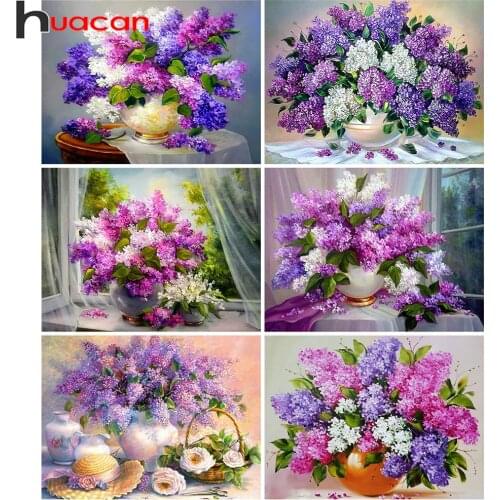 Huacan 5D DIY Diamond Embroidery Mosaic Lilac Vase Diamond Art Painting Kits Flowers Paintings For Interior Handmade Gift