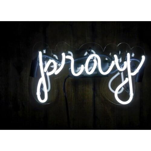 14“ Pray White Acrylic Custom Neon Light Lamp Sign Beer Bar Handmade Real Glass Decorate Home Wall Room Windows Tube Artwork