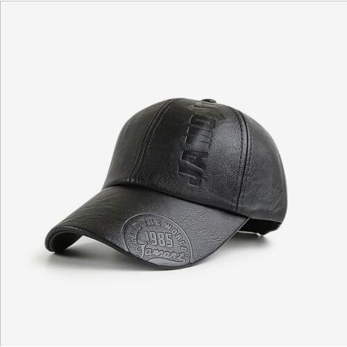 Brand JAMONT Adjustable Autumn and winter pu Visors hat baseball cap embossed fashion mens outdoor Peaked cap with Plush