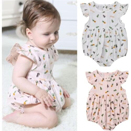 6-24 Month Newborn Infant Baby Boy Girls Bodysuits Sleeveless Pineapple Letter Print Toddler Kids Jumpsuit Clothes Kids Bodysuit