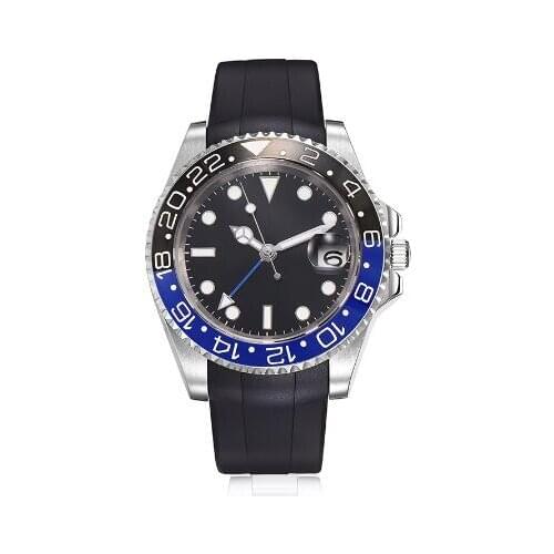 Hot Top Quality GMT Model 40mm Automatic Men Watch Nologo Dial Sapphire Glass Rubber Strap
