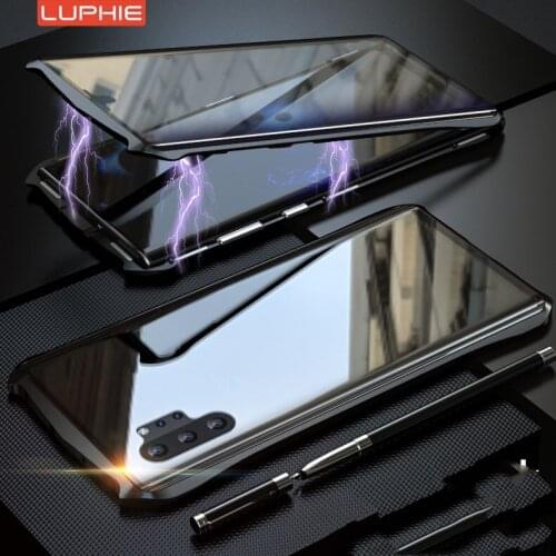 For Samsung Galaxy Note10 Plus Note 10 Pro Front and Back Double Side Tempered Glass Magnetic Metal Frame Case
