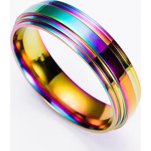 MIQIAO Stainless Steel Titanium Color Rainbow Simple Style Vintage Rings for Women Men Lover Friends Gift Fashion Jewelry Gothic