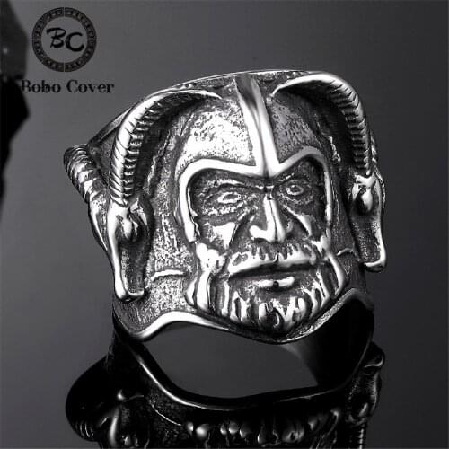 Norse Odin Vikings Horns Helmet Warrior Rings Men Vegvisir Amulet Stainless Steel Finger Ring Male Steampunk Biker Jewelry Gift