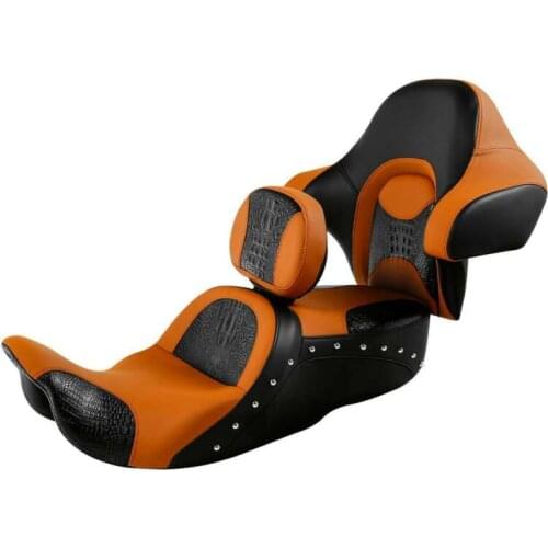 Motorcycle Black Orange Driver Passenger Seat Backrest Pad Set For Harley Touring 2014-2020